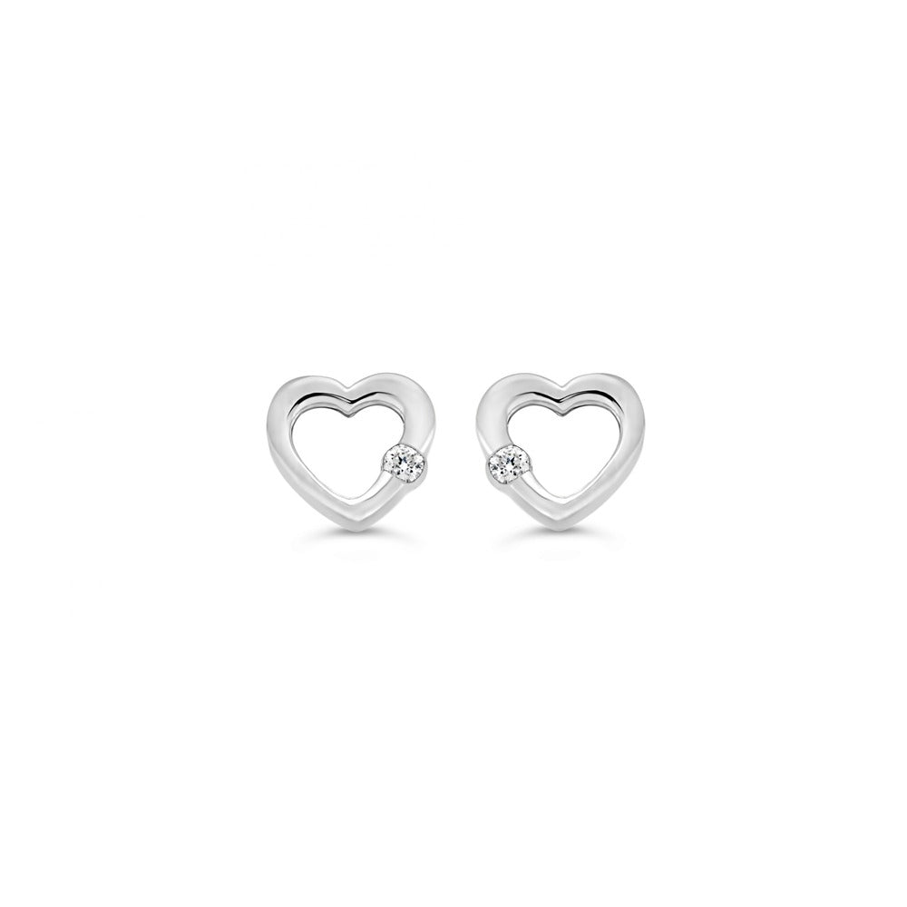 Victoria's Finest Delicate White Gold Open Heart Earrings with Diamond Accent, .04tcw, 10k