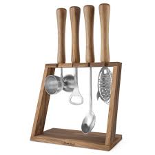 Final Touch 4 Piece Bar Tool Set with Stand - Wood Handles