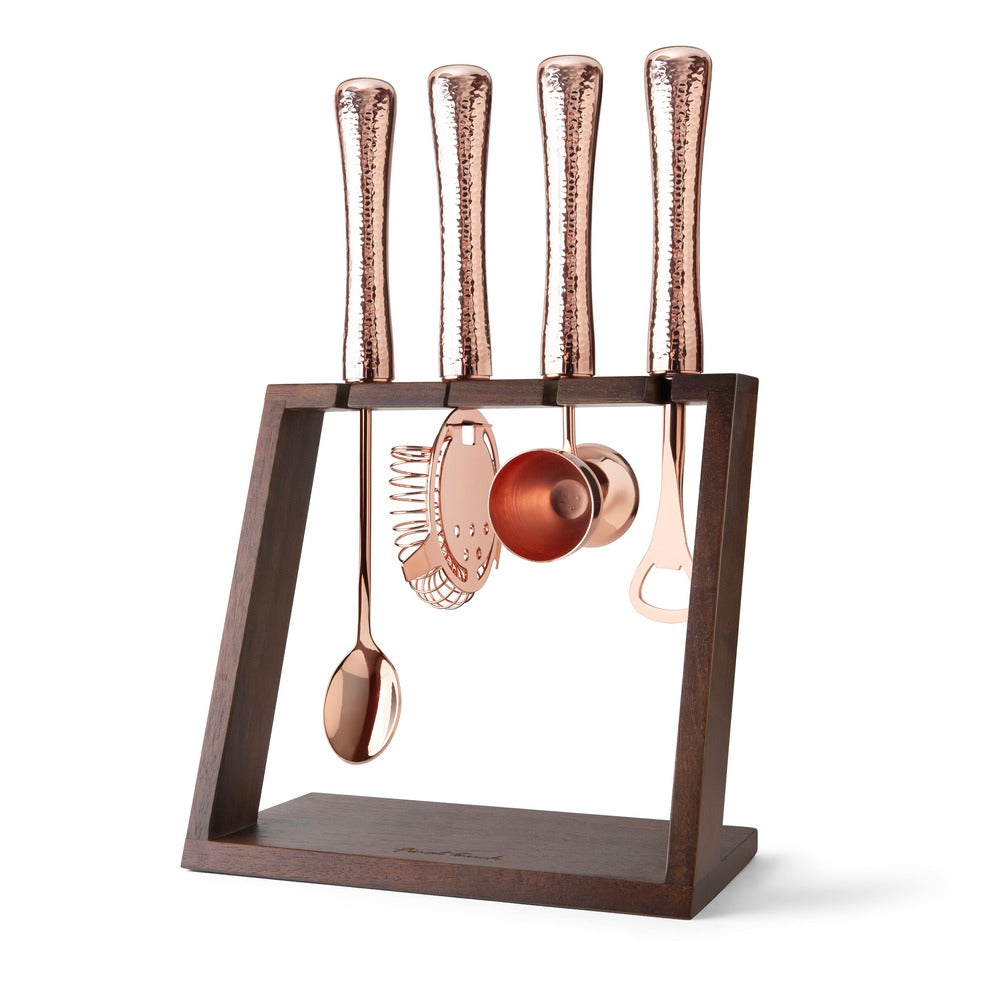 Final Touch 4 Piece Bar Tool Set with Stand - Copper Metal Handles