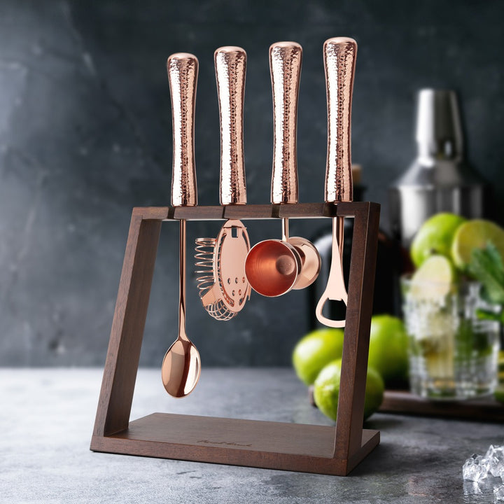 Final Touch 4 Piece Bar Tool Set with Stand - Copper Metal Handles