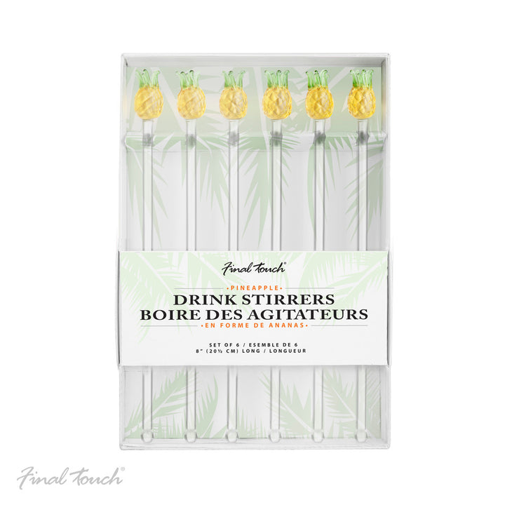 Final Touch® Glass Pineapple Drink Stirrers - Set of 6