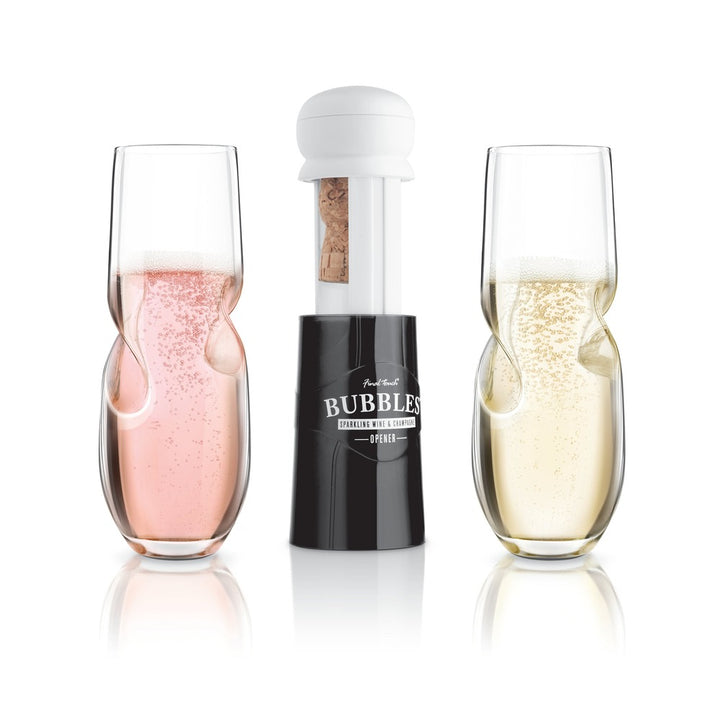 Final Touch® Bubbles Sparkling, Champagne, Bubbly Glass Set with Opener - 10 oz (300 ml)