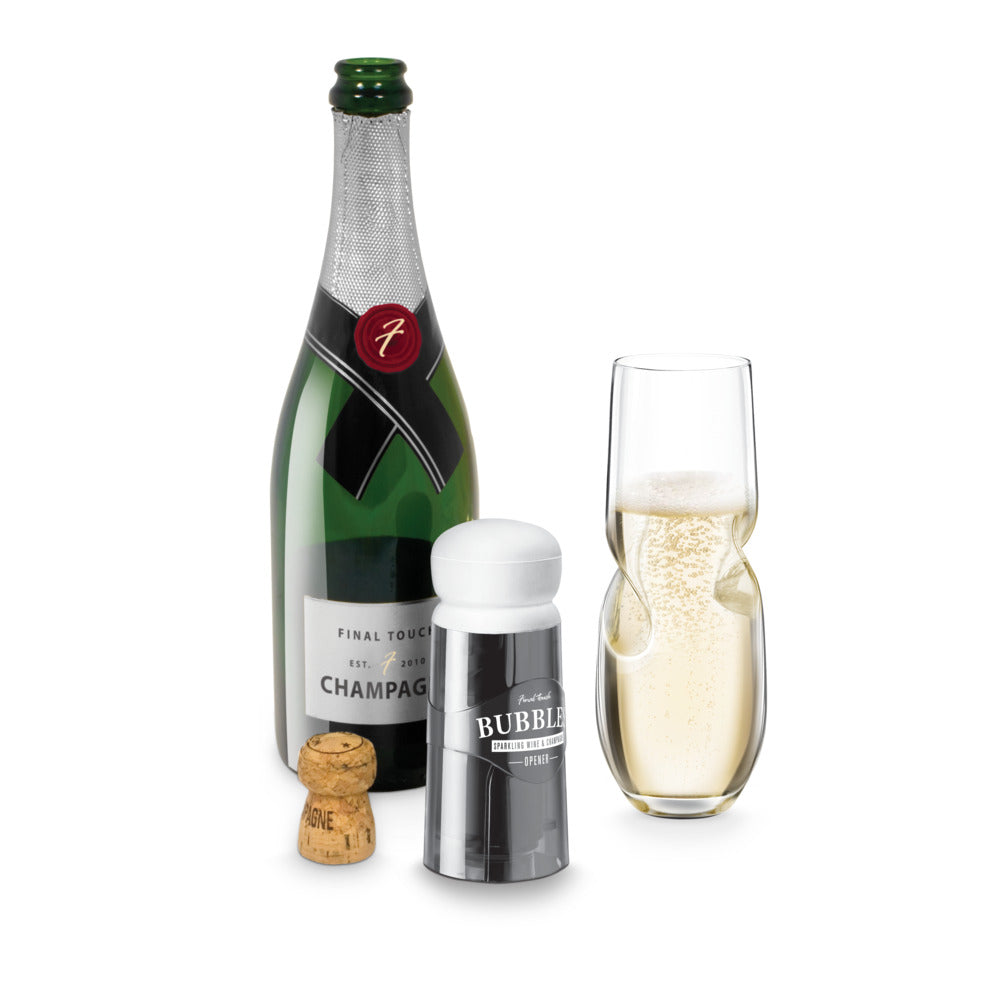 Final Touch® Bubbles Sparkling, Champagne, Bubbly Glass Set with Opener - 10 oz (300 ml)