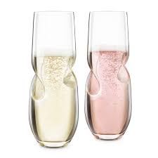 Final Touch® BUBBLES Sparkling Wine / Champagne Stemless Glasses - Set of 2