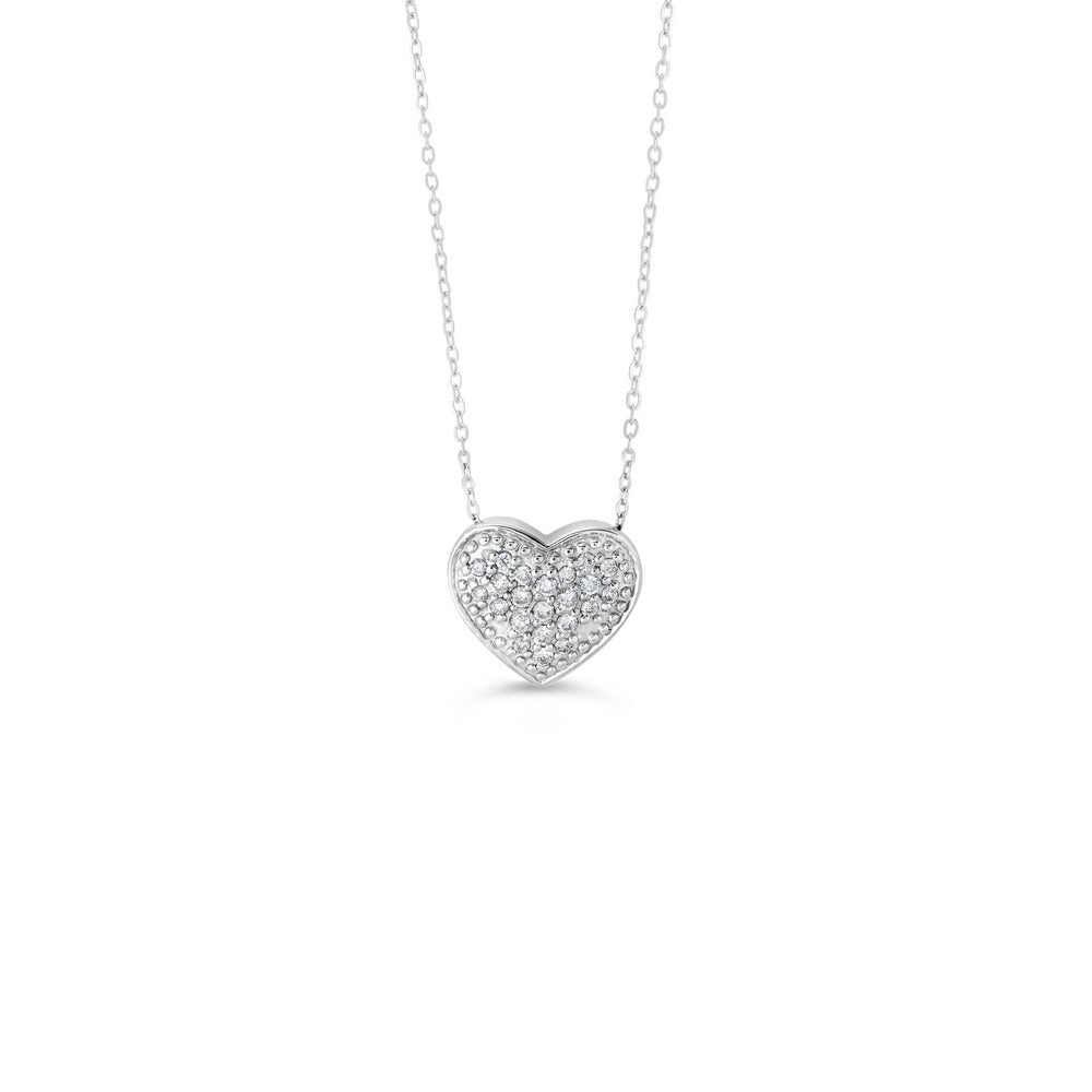 Victoria's Finest Pave Set Diamond Heart White Gold Pendant with 18" adjustable chain, 10k, .10tcw