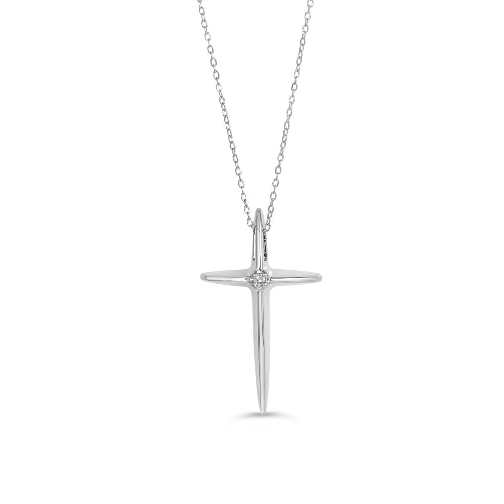 Victoria's Finest White Gold Cross with Diamond Centre on adjustable 18" chain, 10k, .007tcw