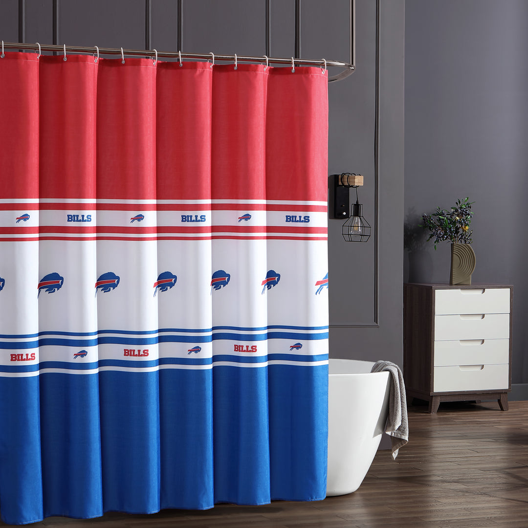 Buffalo Bills Water-Repellent Textured Fabric Shower Curtain