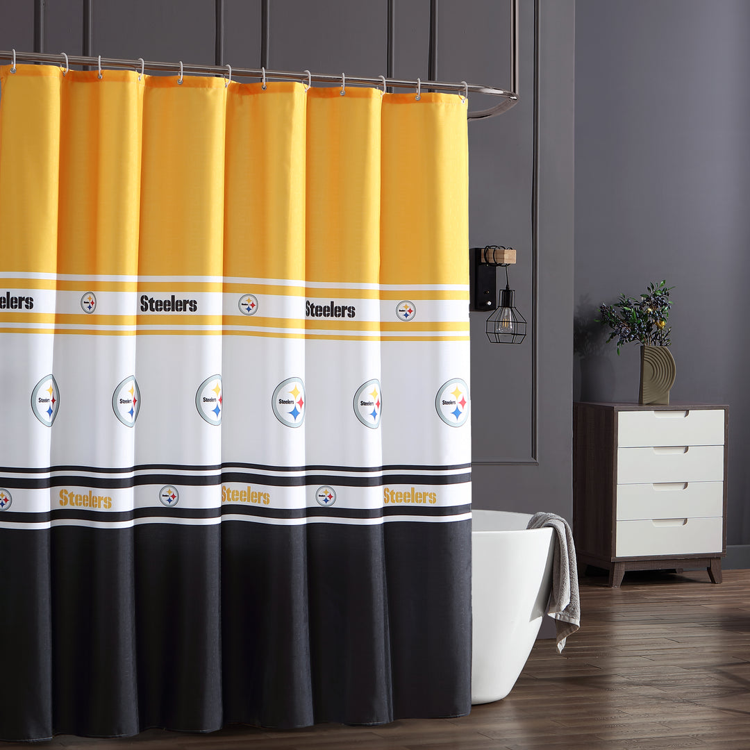 Pittsburgh Steelers Water-Repellent Textured Fabric Shower Curtain