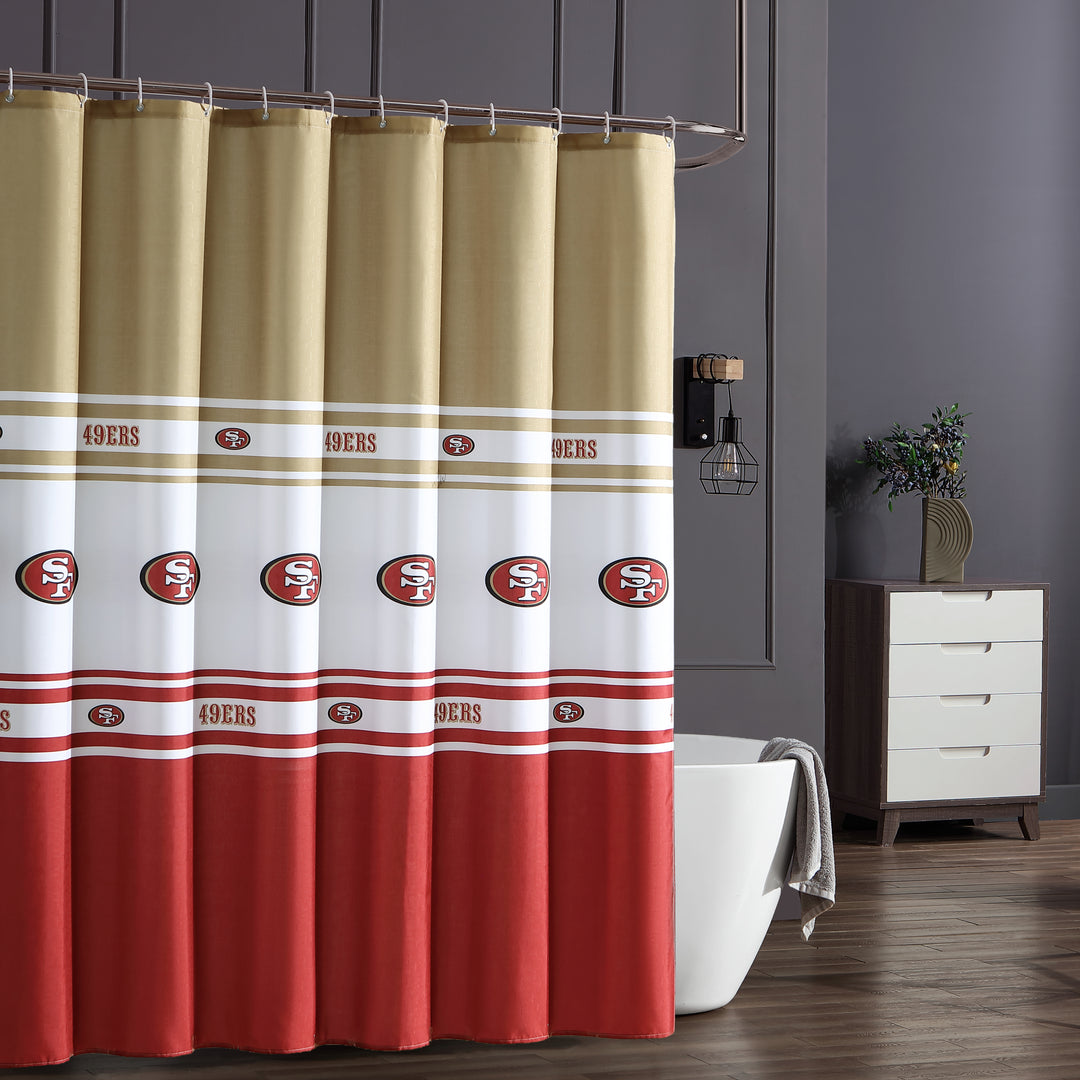 San Francisco 49ers Water-Repellent Textured Fabric Shower Curtain